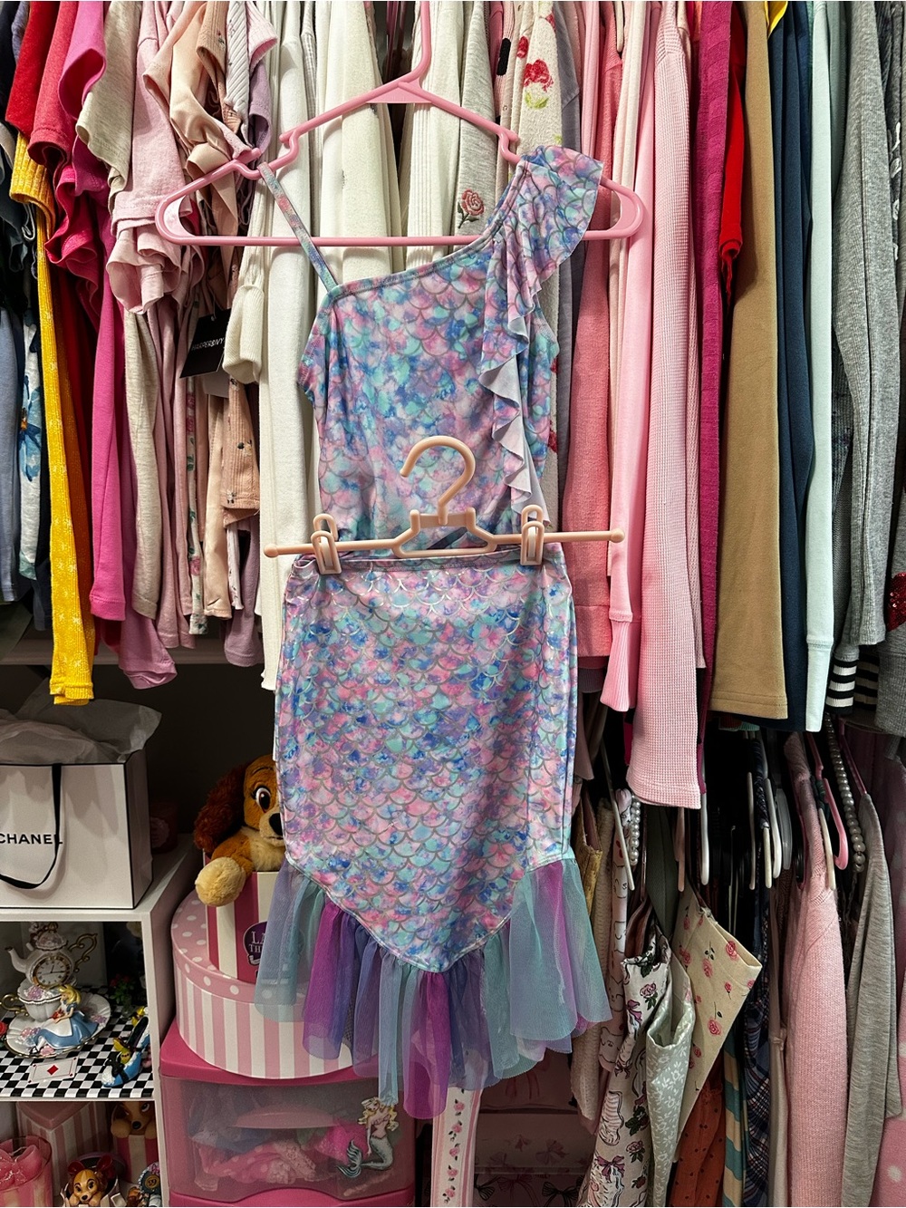 Disney Gorgeous Pastel Shimmer Mermaid Swimsuit & Ruffled Skirt Coverup 6
